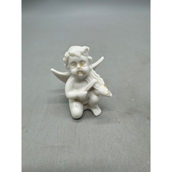Vintage Ceramic Cherub Angel Figurines Set Of 2 White Musician Angels READ - Picture 11 of 14